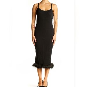 Danielle Bernstein Black Knit Fur Trim Dress Size MEDIUM *NWT*